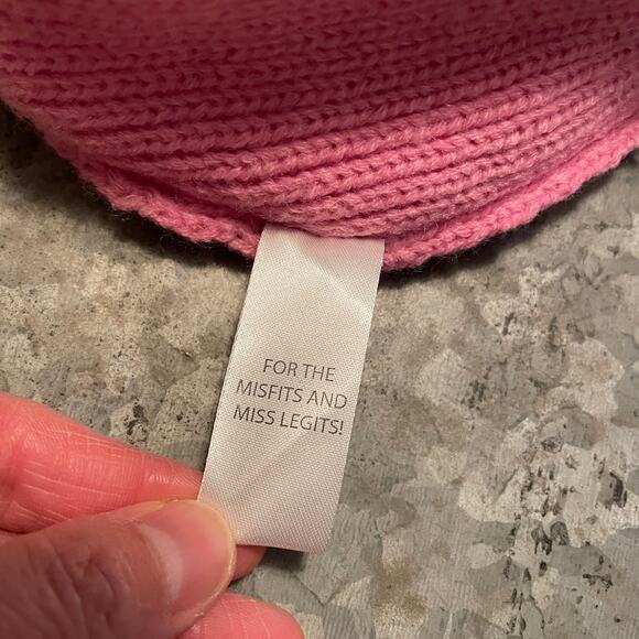 Dolls Kill Ski Mask Beanie Knit Hat Pink Balaclava Pig Tails Embroidered Goth - Picture 6 of 8